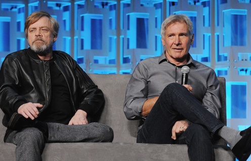 Mark Hamill et Harrison Ford lors des célébrations du 40e anniversaire de Star Wars