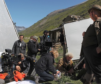 Sur le plateau du film Belle et Sébastien