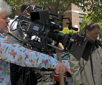 Sur le plateau du film Les amants passagers