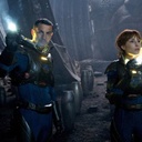 Noomi Rapace, Michael Fassbender et Logan Marshall-Green dans le film Prometheus