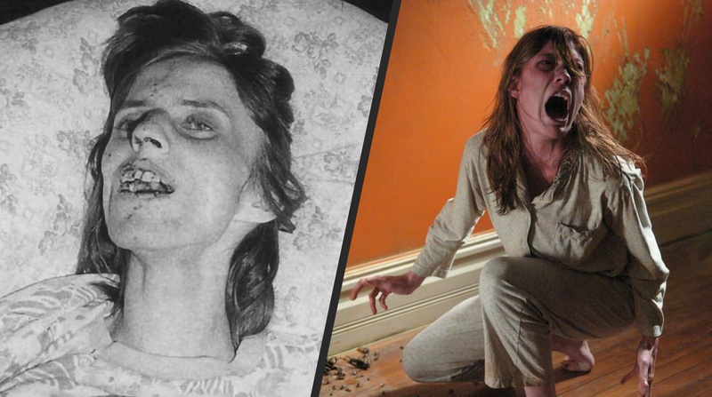 Une photo d'Anneliese Michel et une scène du film The Exorcism of Emily Rose